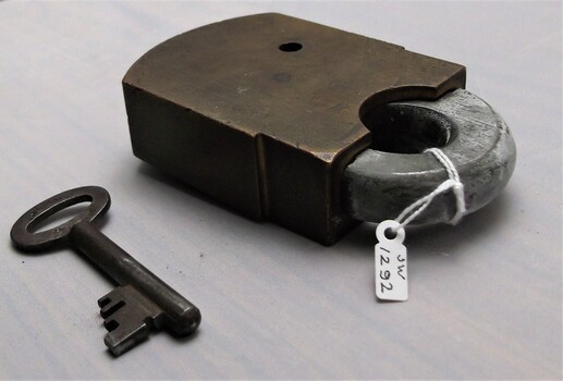 Back View of Brass Padlock with Functional Key