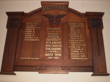 Roll Of Honor, THALIA SCHOOL and DISTRICT SOLDIERS WHO SERVED WW1, Early 20th Century