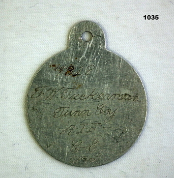 Aluminium identity disc AIF WW1