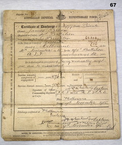 Certificate of discharge AIF WW1