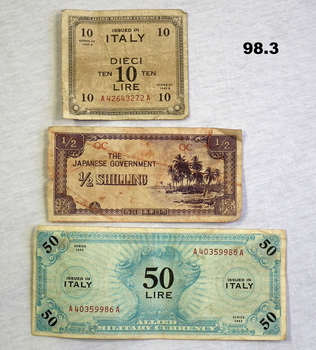Italian and Japanese currency WW2