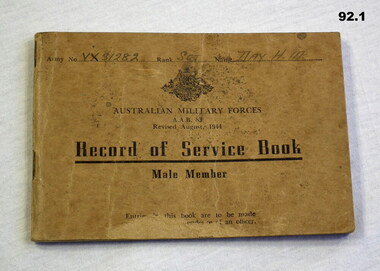 Record of service book AIF WW2