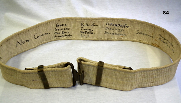 Webbing belt with hand written places inside band