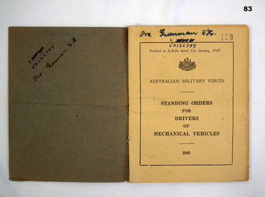 Booklet re Drivers of Mechanical vehicles WW2