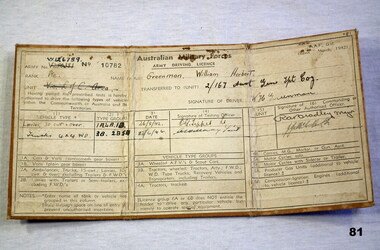 Australian Military Forces Drivers licence WW2