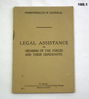 Booklet, legal assistance for Defence personnel 