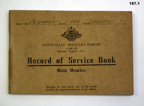 Record of service book AIF WW2