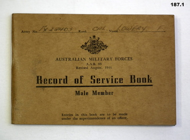 Record of service book AIF WW2