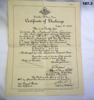 Certificate of discharge AIF WW2