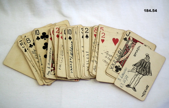 Set of playing cards signed by soldiers