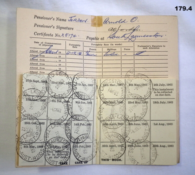 War pension certificate issued to ex soldiers
