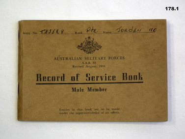 Record of service book AIF issued WW2