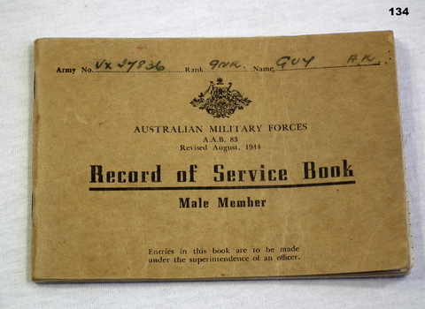 Record of Service book 2nd AIF Soldier