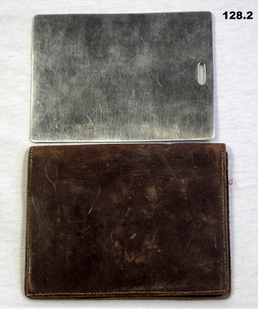 WW2 metal shaving mirror and leather wallet