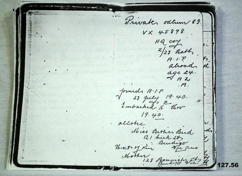 Diary of a 2nd AIF soldier KIA