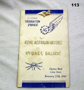 Menu for WAG’s graduation dinner WW2