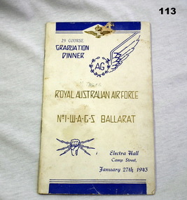 Menu for WAG’s graduation dinner WW2