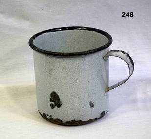 Blue coloured enamel mug military issue