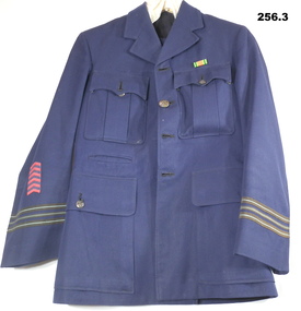 Military Coat, Navy Blue, Rank Stripes On Both Sleeves With Chevrons On The Right Sleeve
