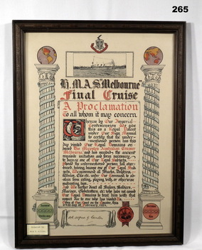 Certificate HMAS Melbourne final cruise proclamation