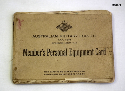 2nd AIF members personal equipment card