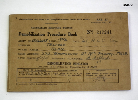 2nd AIF demobilization procedure book