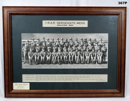 Framed photo 1 RAR Sergeants Mess 1969
