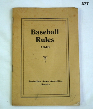 Australian Army rules book on Baseball 1943