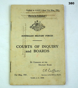 Booklet, Courts of Enquiry and boards military