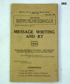 Pamphlet, Signals and message writing 1944