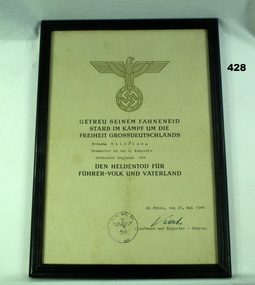 Death certificate of a German soldier 1944