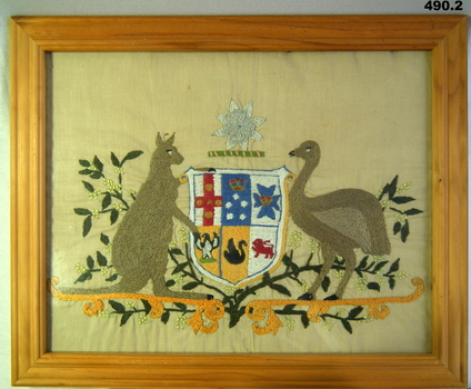 Framed embroidered Coat of Arms