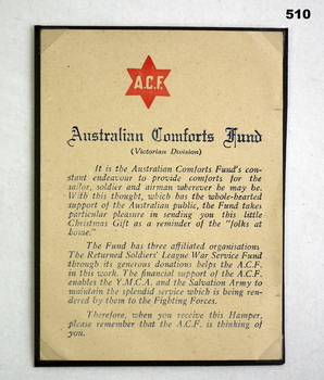 Australian comforts fund Victorian Division notice.