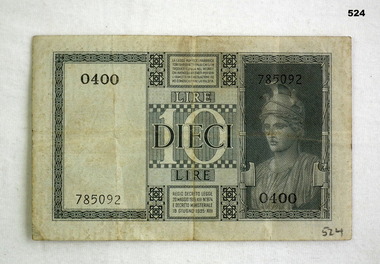 Italian currency note dated 1939