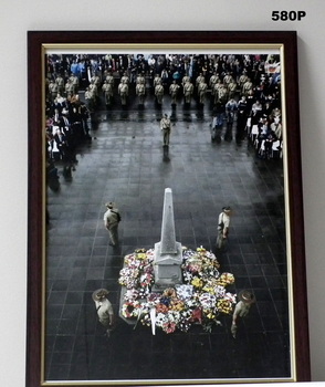 Framed photograph of a Cenotaph assembly.