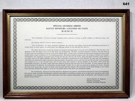 Document re the Battle of Kapyong in Korea