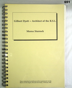 Book relating to Gilbert Dyett RSL