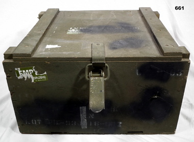 Ammunition box, wood for possibly smoke grenades.