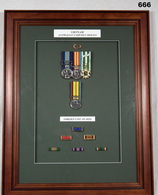 Mounted frame with awards, citations for Australia Vietnam