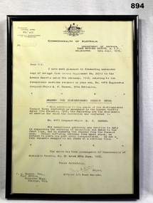 Letter announcing award of a DCM
