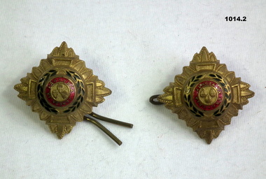 Two gold coloured officers rank badges