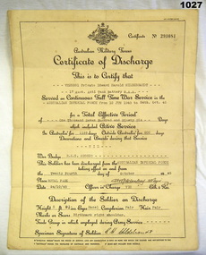 Certificate of discharge from the 2nd AIF