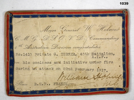 Document re the award of bravery medal