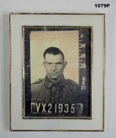 B & W photo of soldier with Regt Number.