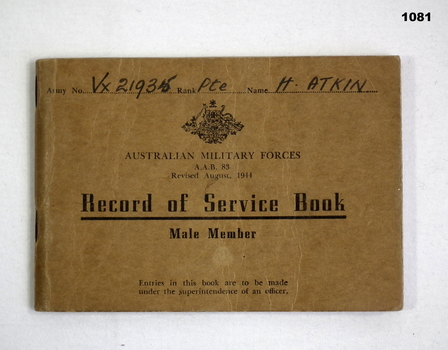 Record of Service book H Atkin