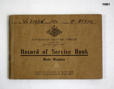 Record of Service book H Atkin