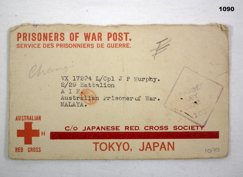 Japanese supplied POW envelope WW2