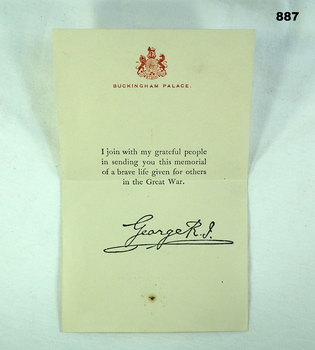 Letter from the King to families WW1