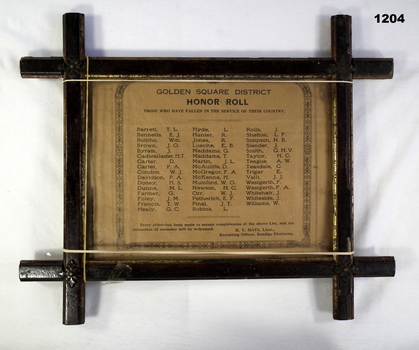 Golden Square area HONOR roll WW1