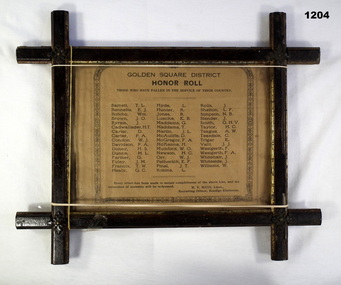 Golden Square area HONOR roll WW1